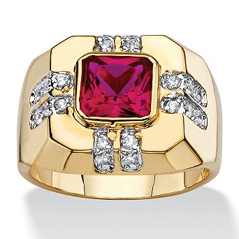 PalmBeach Jewelry Men's 1.78 TCW Square-Cut Simulated Ruby and CZ Gold-Plated Octagon Ring