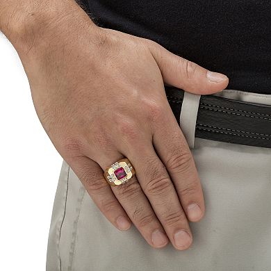 PalmBeach Jewelry Men's 1.78 TCW Square-Cut Simulated Ruby and CZ Gold-Plated Octagon Ring