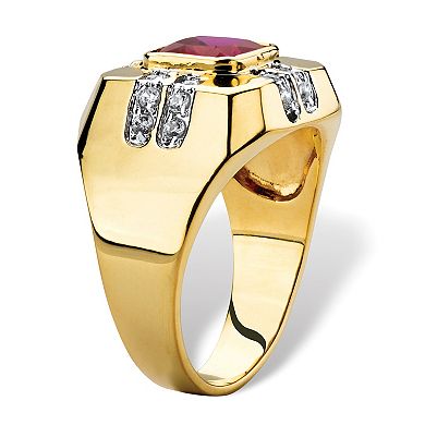 PalmBeach Jewelry Men's 1.78 TCW Square-Cut Simulated Ruby and CZ Gold-Plated Octagon Ring