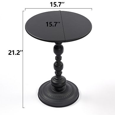 Metal Coffee Table End Table, Round 15.7" Diameter x 20" Height Side Table with Frost Black Ironwork