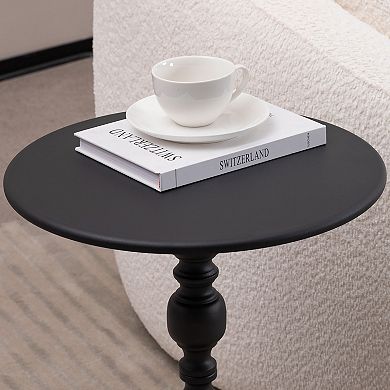 Metal Coffee Table End Table, Round 15.7" Diameter x 20" Height Side Table with Frost Black Ironwork