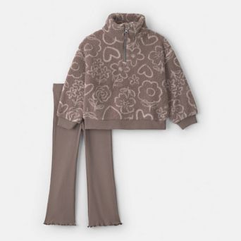 Toddler Girl Carter's 2 pc Heart Teddy Quarter Zip Fleece Pullover & Pants Set