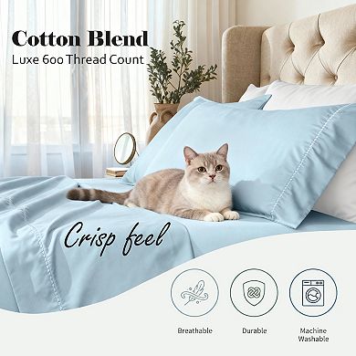 SUPERIOR Imperia 600 Thread Count Cotton Blend Dash Stitch Embroidered Hem Pillowcase Set