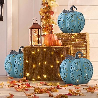 BrylaneHome Pre-Lit Carved Resin Pumpkin