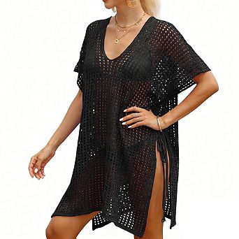 Womens Knit Swimsuit Cover Up Lace Up Beach Cover Up Dress