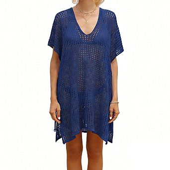 Womens Knit Swimsuit Cover Up Lace Up Beach Cover Up Dress