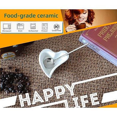 Coffee &Heart Cute Mini Tea Spoon and Rest Set for Coffee Bar Accessories