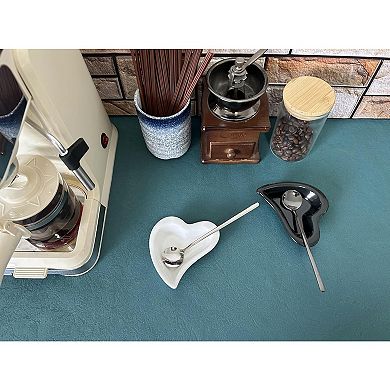 Coffee &Heart Cute Mini Tea Spoon and Rest Set for Coffee Bar Accessories