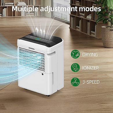 50 pt. 4500 sq.ft. Portable Dehumidifier with Bucket in White, with Drainage Hose for Basement