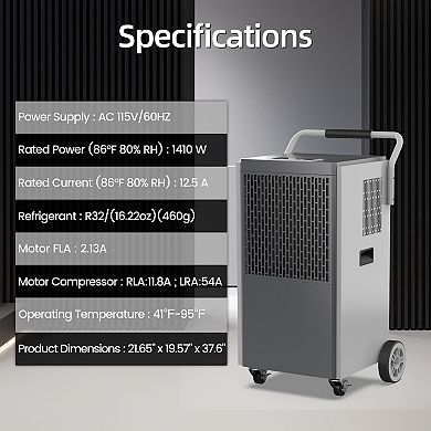 190 pt. 2000 sq.ft. Bucketless Industrial Dehumidifier in. Blacks for Garage, with Drain Hose