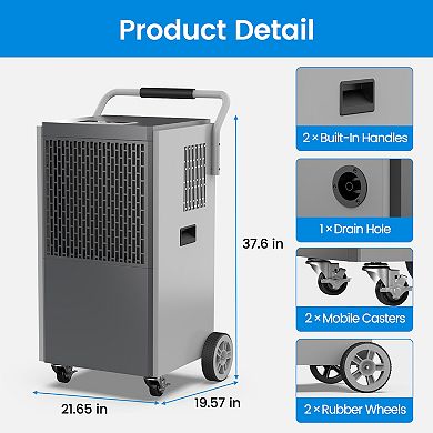 190 pt. 2000 sq.ft. Bucketless Industrial Dehumidifier in. Blacks for Garage, with Drain Hose