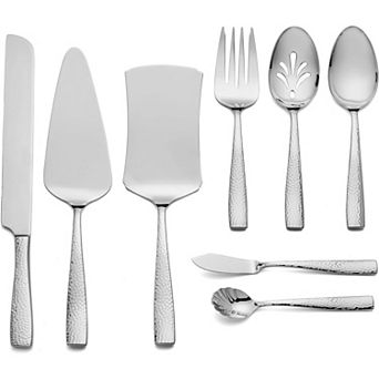 Hammered Stainless Steel Hostess Serving Utensil Set, 8 pc Set, Dishwasher Safe