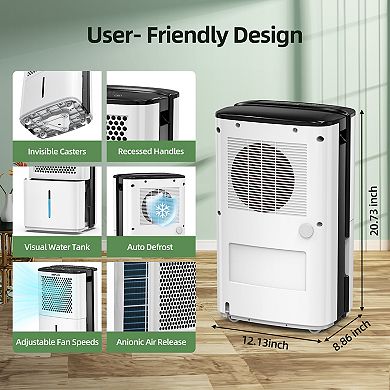 38 pt. 2000 sq. ft. Portable Dehumidifier in White with 3.8 L Tank, Auto Defrost, Variable Speeds