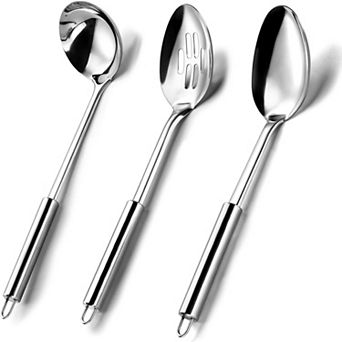 3 pc Silver Stainless Steel utensils set for Parties, Serving Spoons for Buffet