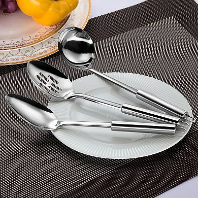 3-Piece Silver Stainless Steel utensils set for Parties, Serving Spoons for Buffet