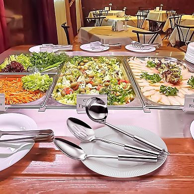 3-Piece Silver Stainless Steel utensils set for Parties, Serving Spoons for Buffet