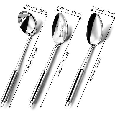 3-Piece Silver Stainless Steel utensils set for Parties, Serving Spoons for Buffet