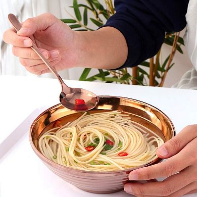 Ramen Noodle Soup Bowl,2 Sets Double Layer 18/8 Stainless Steel Bowl(7.09 inch)