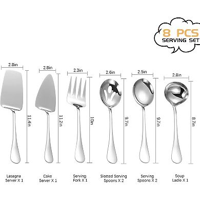 8 Pcs Stainless Serving Set, Polished Serving Set for Buffet Parties Home, Dishwasher Safe