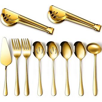 Serving Utensils Set Server for Parties Buffet Catering, Dishwasher Safe(Gold,10 Pieces)