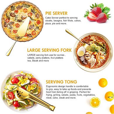 Serving Utensils Set Server for Parties Buffet Catering, Dishwasher Safe(Gold,10 Pieces)