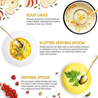 Serving Utensils Set Server for Parties Buffet Catering, Dishwasher Safe(Gold,10 Pieces)