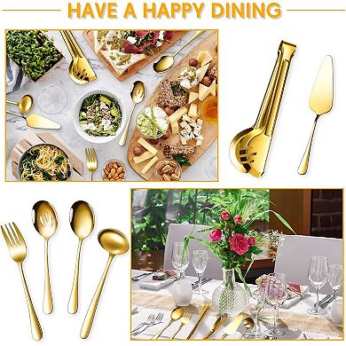 Serving Utensils Set Server for Parties Buffet Catering, Dishwasher Safe(Gold,10 Pieces)