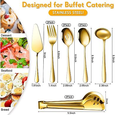 Serving Utensils Set Server for Parties Buffet Catering, Dishwasher Safe(Gold,10 Pieces)