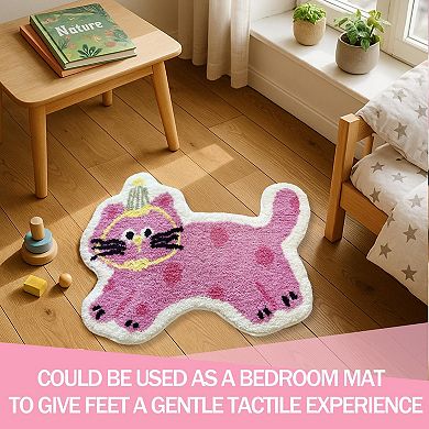 Soft Pink Cat Bathroom Mat: Non-Slip, Quick Dry, Machine Washable, Absorbent, Plush, Home Decor