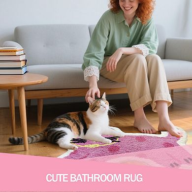 Soft Pink Cat Bathroom Mat: Non-Slip, Quick Dry, Machine Washable, Absorbent, Plush, Home Decor