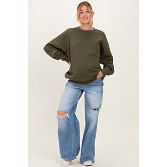 Maternity Distressed Open Knee Baggy Wide Leg Maternity Jeans