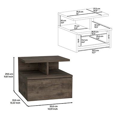 Seward Floating Nightstand, Wall Mounted with Single Drawer and 2-Tier Shelf