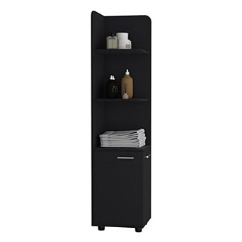 Vestal Tall Corner Cabinet with 3 tier Shelf and 2-Door, Black