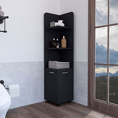 Vestal Tall Corner Cabinet with 3-Tier Shelf and 2-Door, Black
