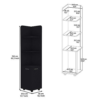 Vestal Tall Corner Cabinet with 3-Tier Shelf and 2-Door, Black