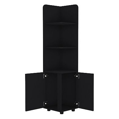 Vestal Tall Corner Cabinet with 3-Tier Shelf and 2-Door, Black