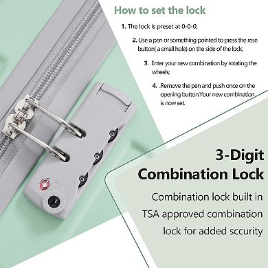 20 Inch Carry On Luggage Set 3 Piece with Spinner Wheels Lightweight Hardshell ABS Suitcase