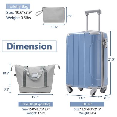 20 Inch Carry On Luggage Set 3 Piece with Spinner Wheels Lightweight Hardshell ABS Suitcase