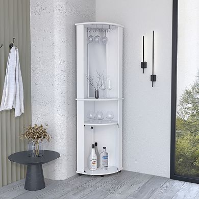 Nashville Corner Bar Cabinet Unit with Wine Glass Rack and Lower Cabinet
