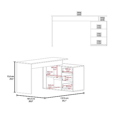 Neilton L-Shaped Desk, 3 Drawers, 4 Legs, 2 Shelves