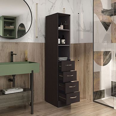 Magna Linen Cabinet, Three Shelves, Four Drawers