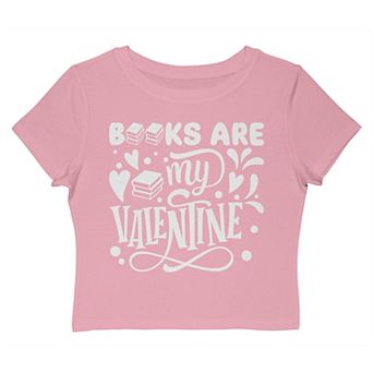 Juniors' Books Are My Valentine Cropped Graphic Tee