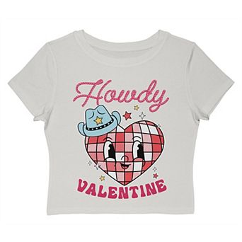 Juniors' Howdy Valentine Cropped Graphic Tee