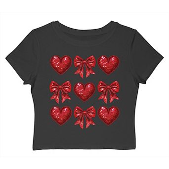 Juniors' Hearts And Bows Valentine's Day Cropped Graphic Tee