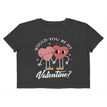 Juniors' Would You Be My Valentine Boxy Cropped Graphic Tee