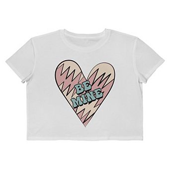 Juniors' Be Mine Heart Valentine's Day Boxy Cropped Graphic Tee