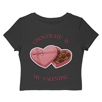 Juniors' Chocolate Is My Valentine Cropped Graphic Tee
