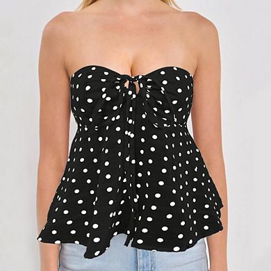 Women's Elegant Printed/Polka Dot Vest Strappy Backless Bustier Top Off-shoulder Elegant Blouse