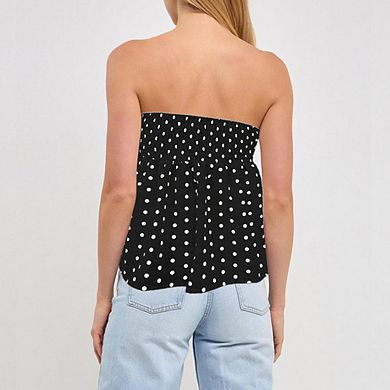 Women's Elegant Printed/Polka Dot Vest Strappy Backless Bustier Top Off-shoulder Elegant Blouse