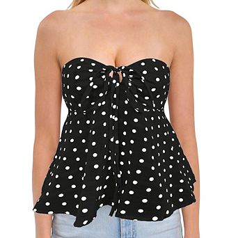 Women's Elegant Printed/Polka Dot Vest Strappy Backless Bustier Top Off-shoulder Elegant Blouse